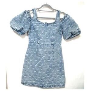 Miss Sixty S Y2K Blue Denim Mini Dress Off the Shoulder logo fall casual $300